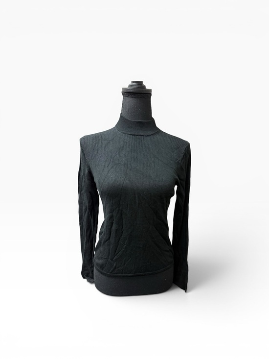 august silk Tops - Augusta Silk Black Ribbed Turtleneck Sweater 100% Silk Fitted Medium Chic